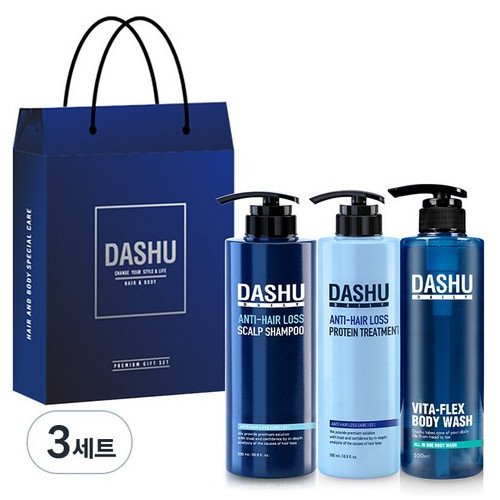 다슈 데일리 한방 두피 골드 샴푸 500ml + 안티헤어로스 단백질 트리트먼트 500ml + 비타플렉스 올인원 바디워시 500ml + 쇼핑백, 3세트