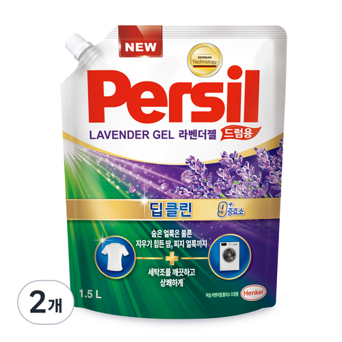 퍼실 라벤더젤 플러스 드럼용 딥클린 액상세제 리필, 1.5L, 2개