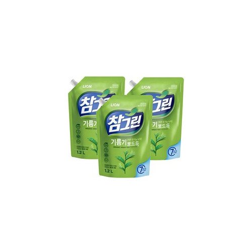 참그린 안심 녹차 뽀드득 주방세제, 1.2L, 3개